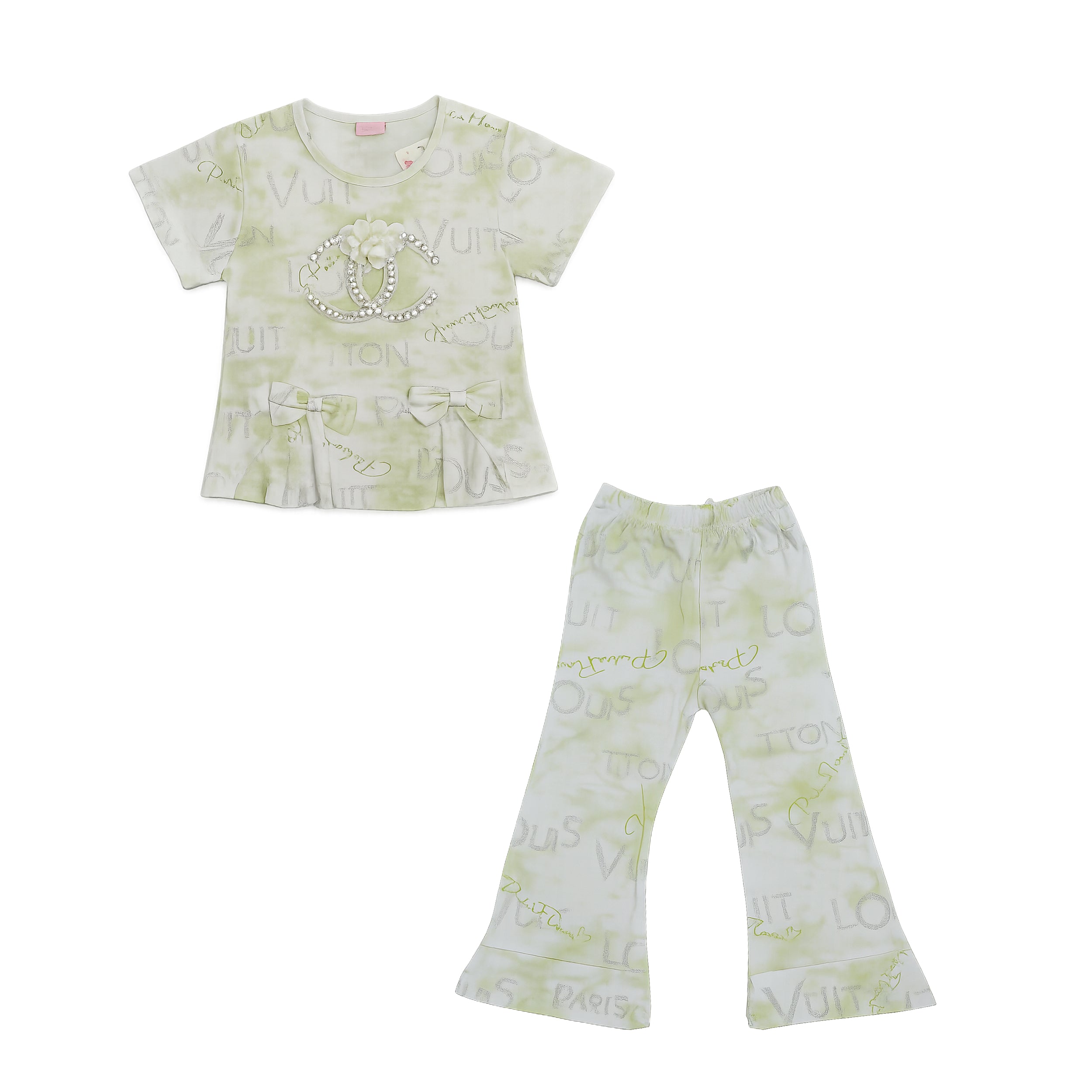 Girls Mint Green Embellished Top & Trouser Set