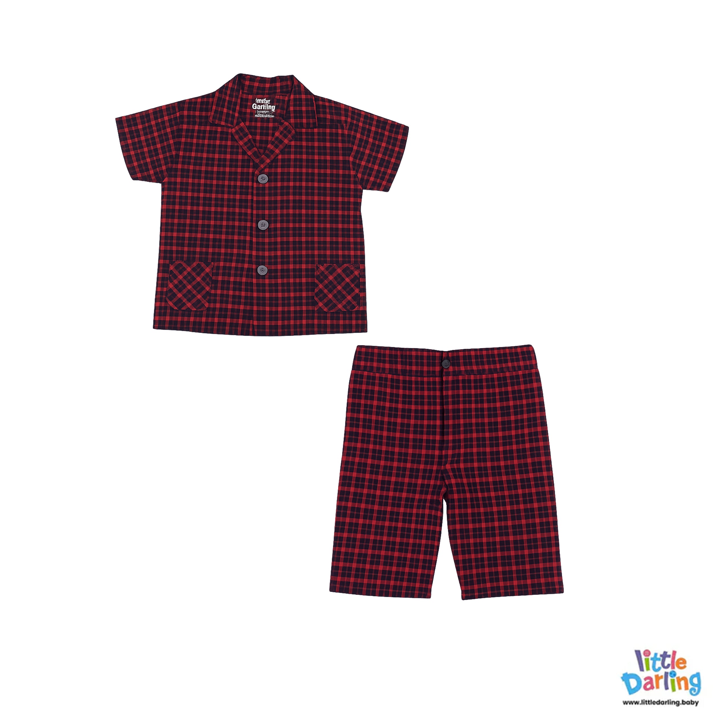 Stylish Boys Red Check Shirt and Shorts Set