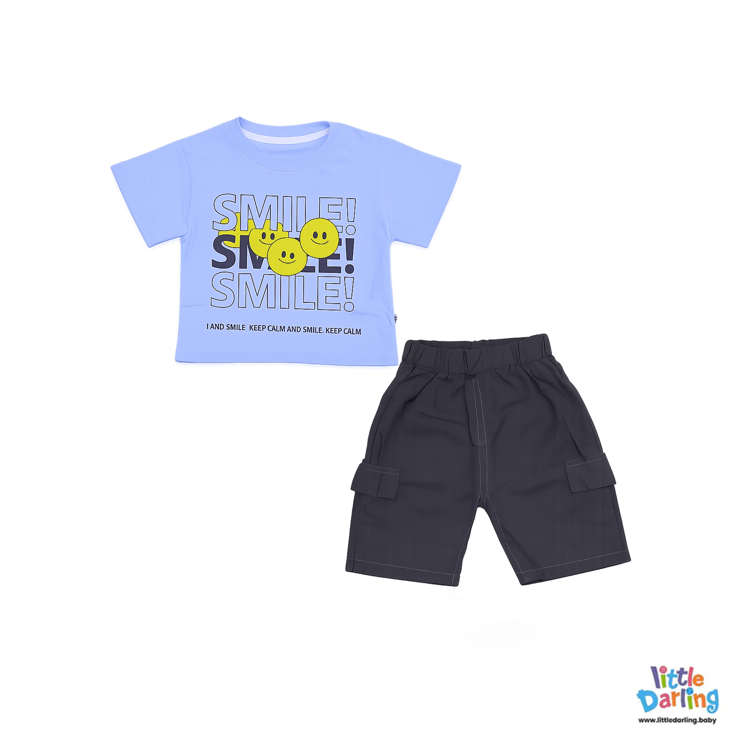Cute Boys Blue Smile Tee and Cargo Shorts Set