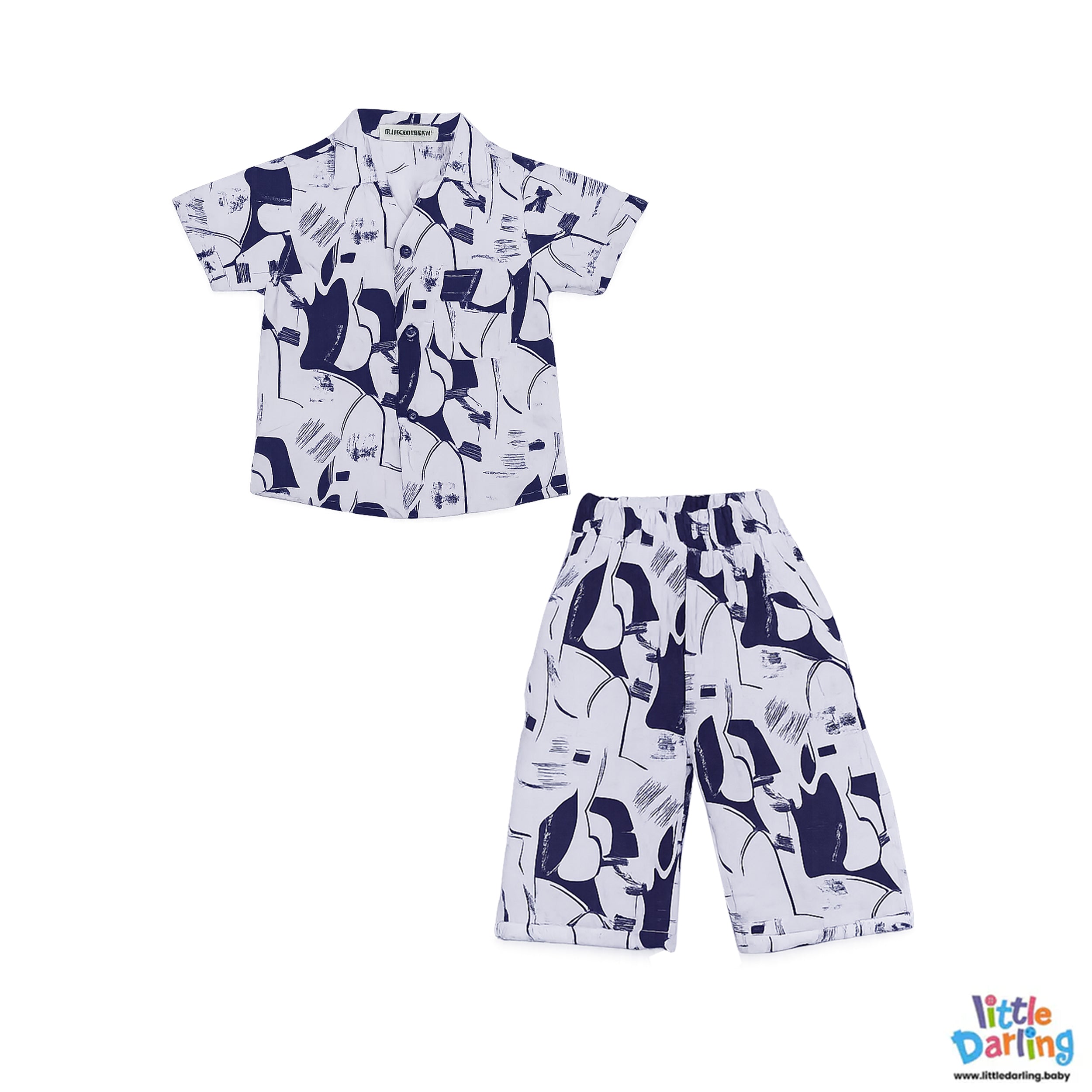 Stylish Boys White Printed Shirt and Shorts Set