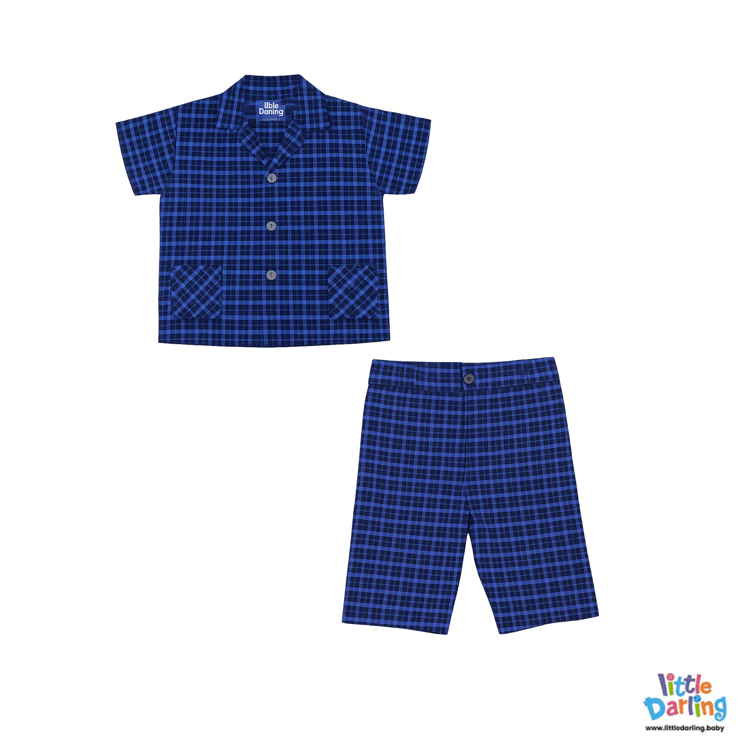 Boys Blue Check Shirt & Shorts Set