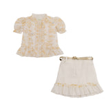 Girls Cream Floral Top & Skirt 2 Piece Set