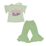 Girls Mint Green Hello Beautiful Flared Set