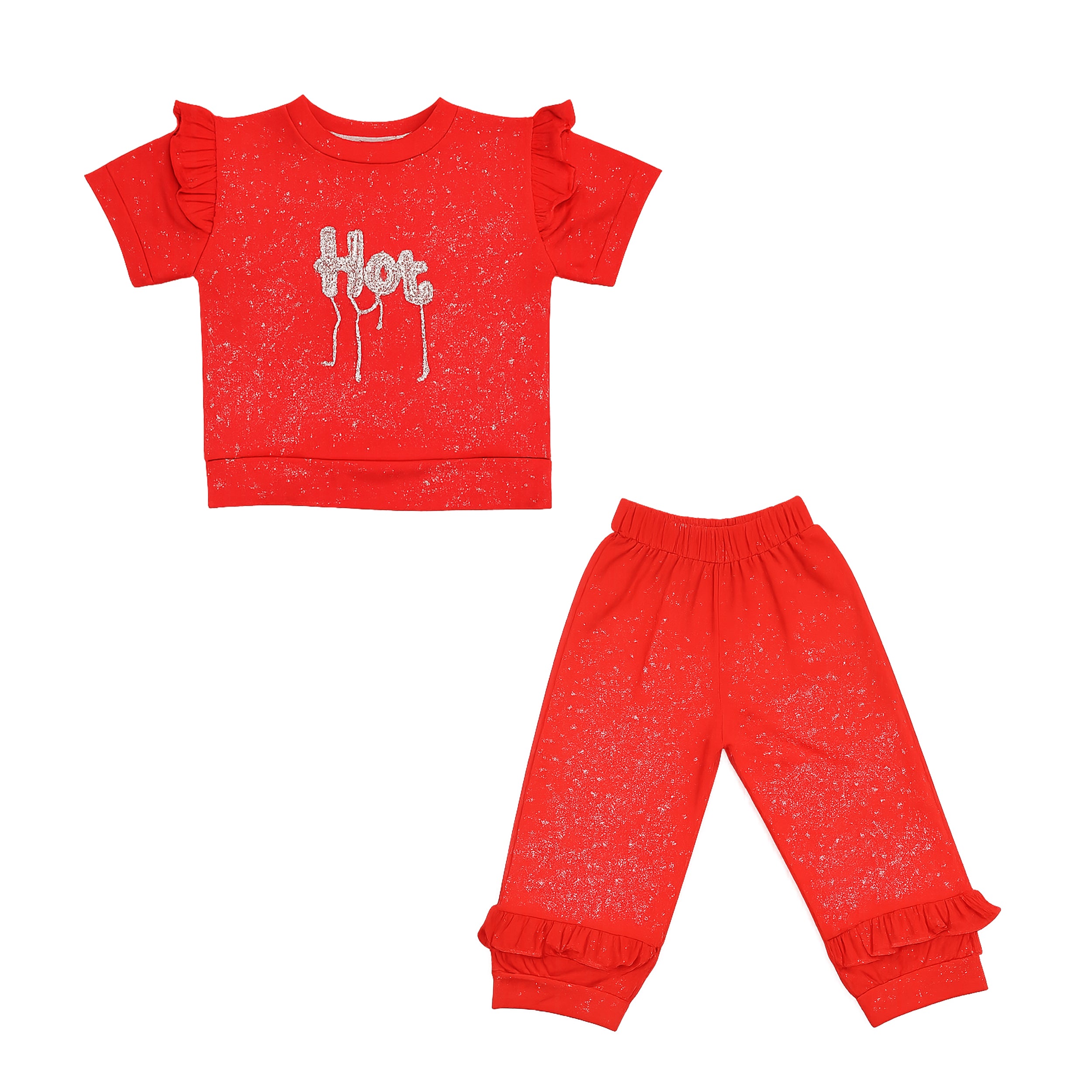 Girls Red Hot Print Top & Ruffle Pants Set
