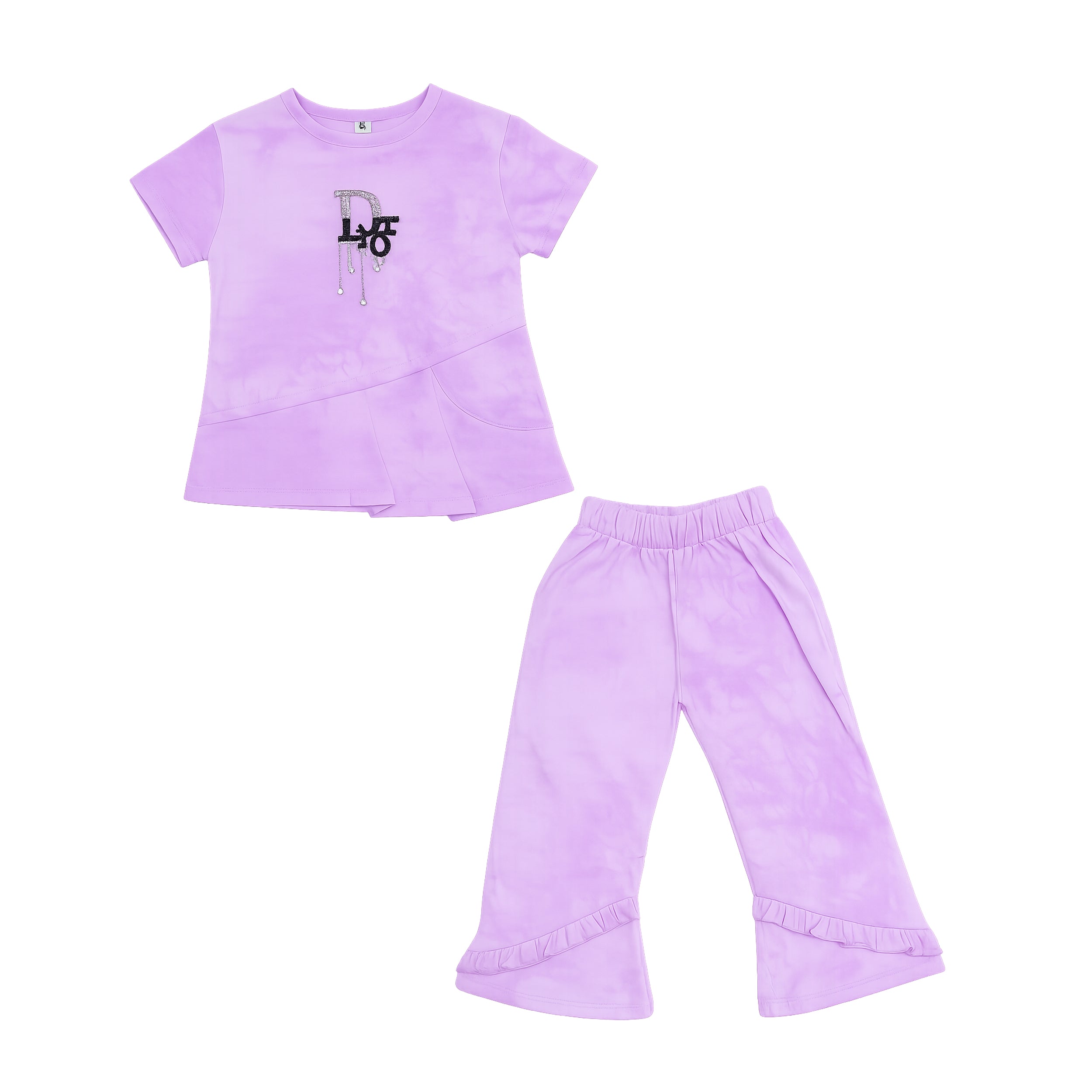 Girls Lavender Dior Print Top & Flared Pants Set