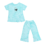 Girls Aqua Blue Logo Top & Flared Pants Set