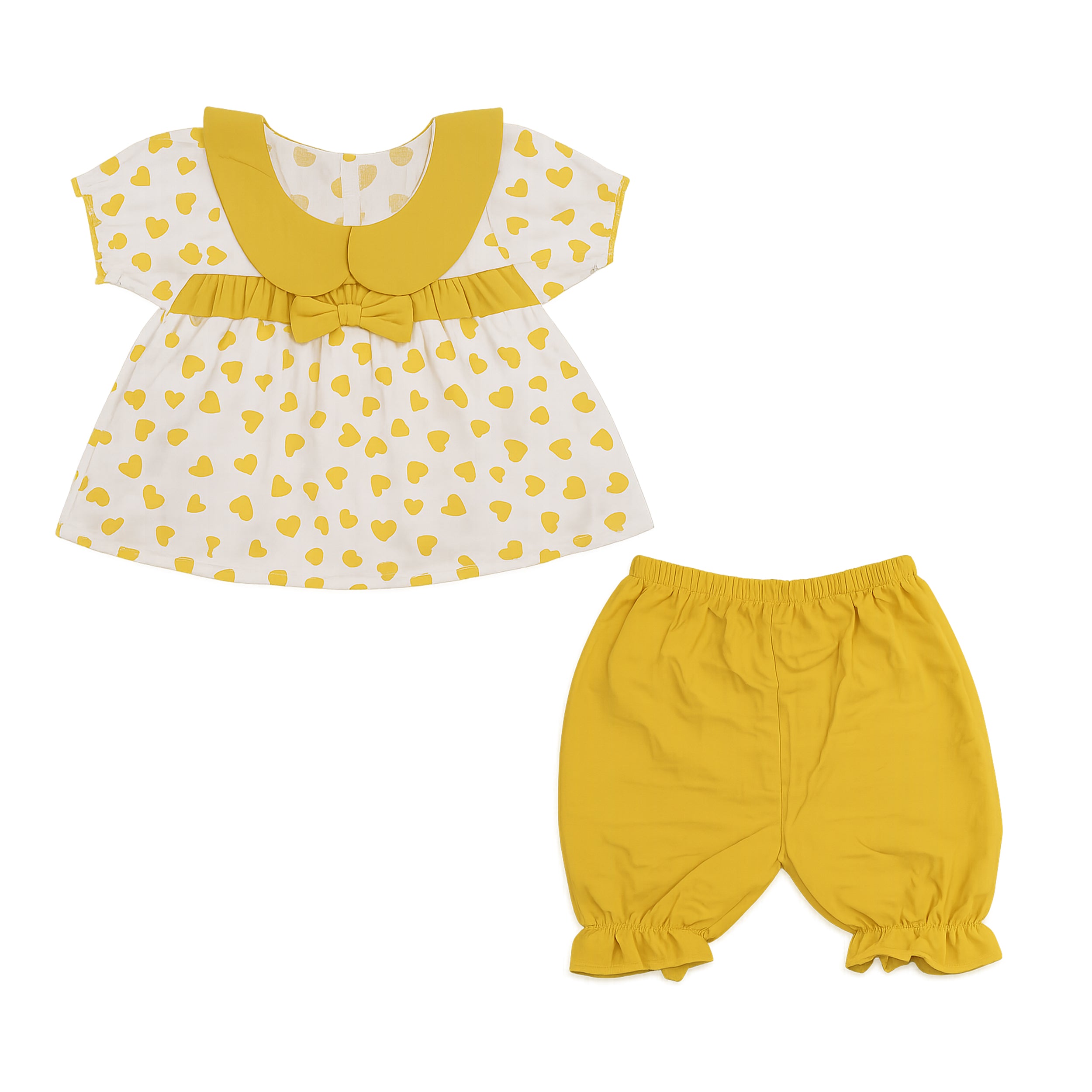 Baby Girls Yellow Heart Top & Frill Shorts Set