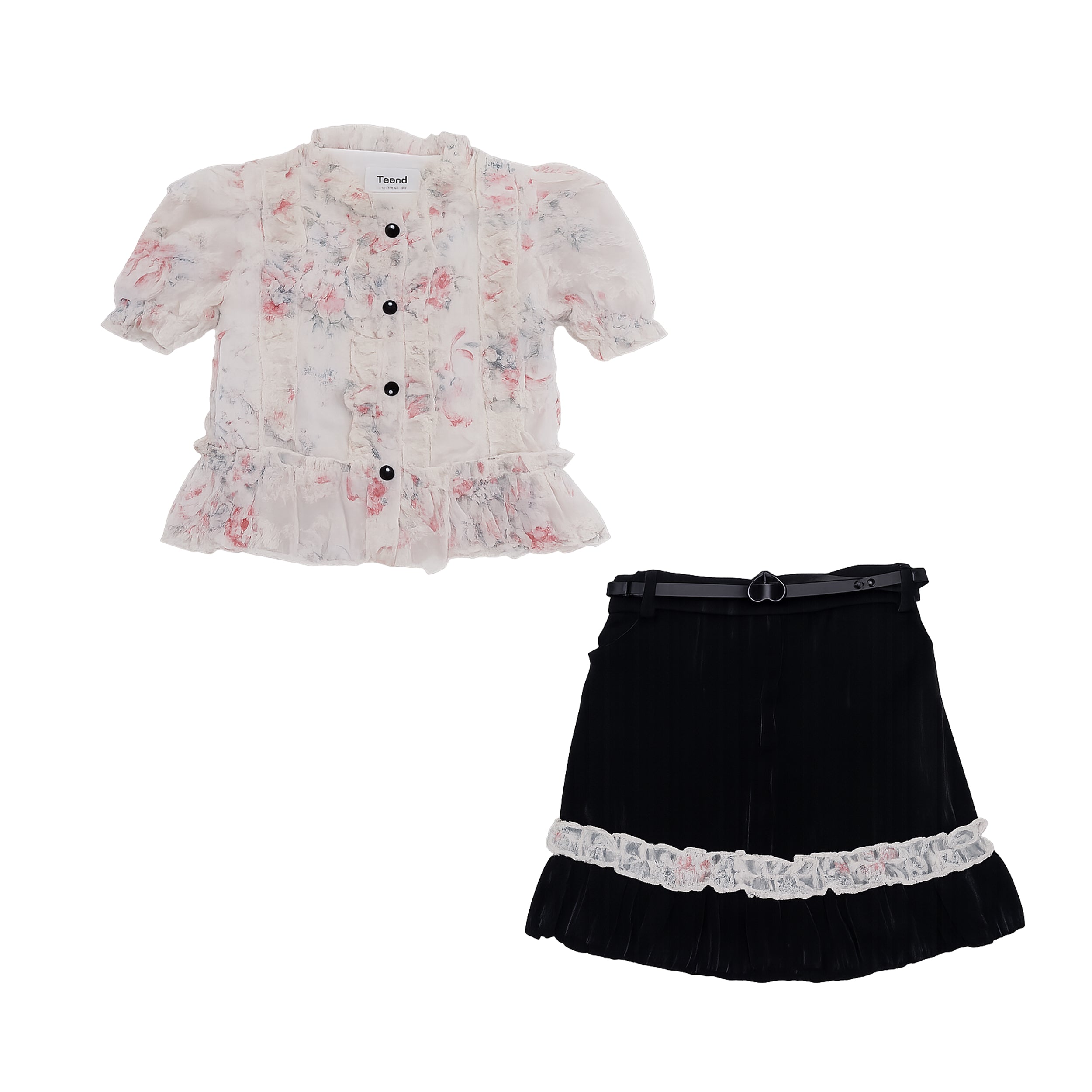 Girls Floral Top & Black Skirt 2 Piece Set