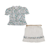 Girls Teal Floral Top & Cream Skirt 2 Piece Set