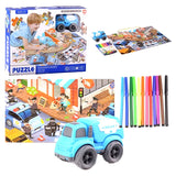 Kids Police Car Puzzle & Coloring Playset