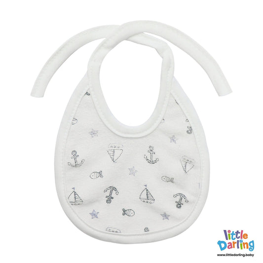 Anchor Boat & Fish Printed Pack of 5 Bibs White | Little Darling - Zubaidas Mothershop