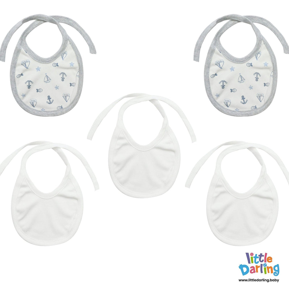 Anchor & Boat Printed Pack of 5 Bibs | Little Darling - Zubaidas Mothershop
