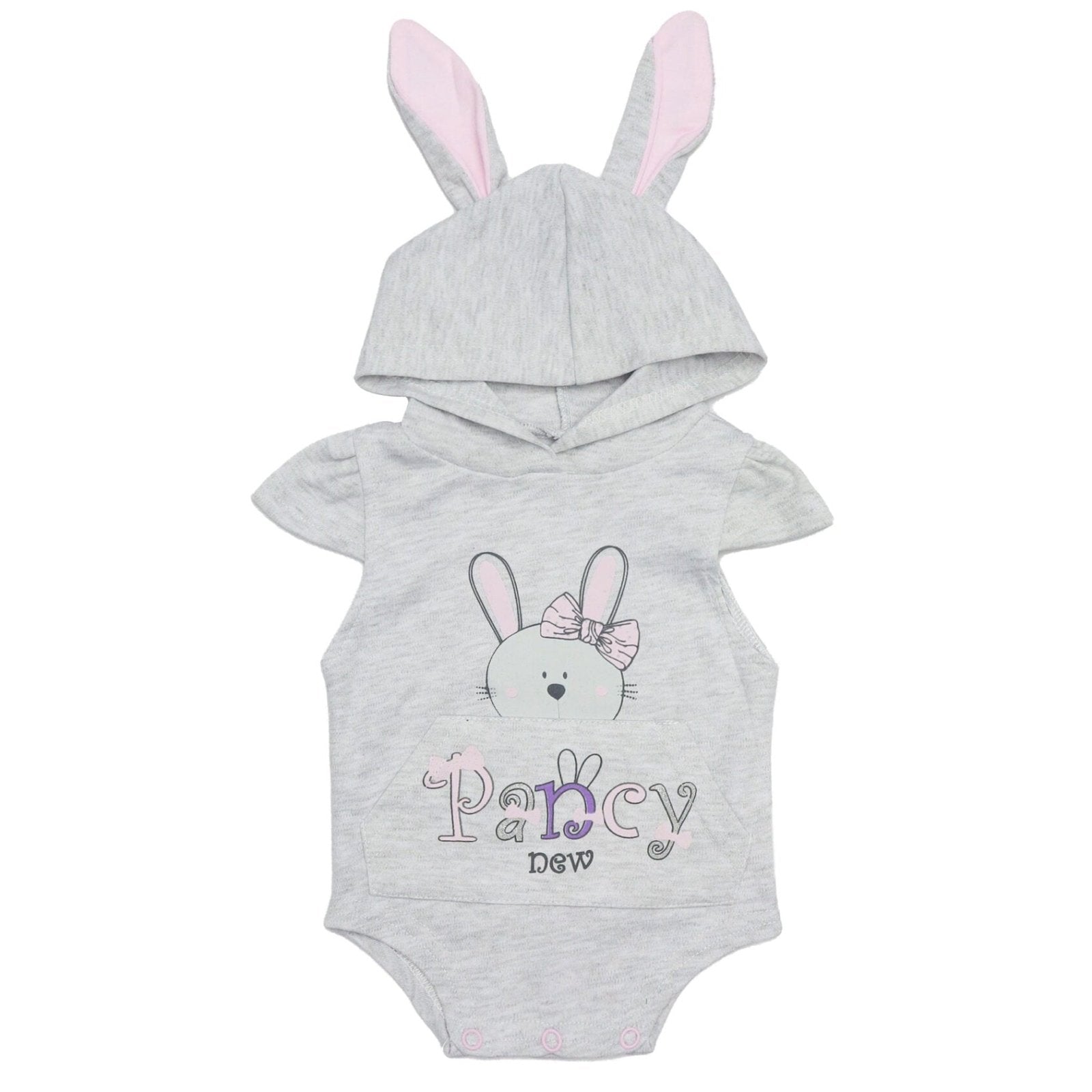 Baby Bodysuit with Cap Grey Color Rabbit Print - Zubaidas Mothershop