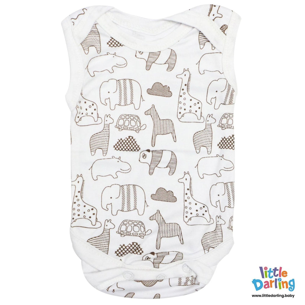 Baby Bodysuits Pk Of 3 Sleeveless Animal Print | Little Darling - Zubaidas Mothershop
