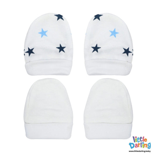 Baby Mittens Pair Pk Of 2 Blue Star | Little Darling - Zubaidas Mothershop