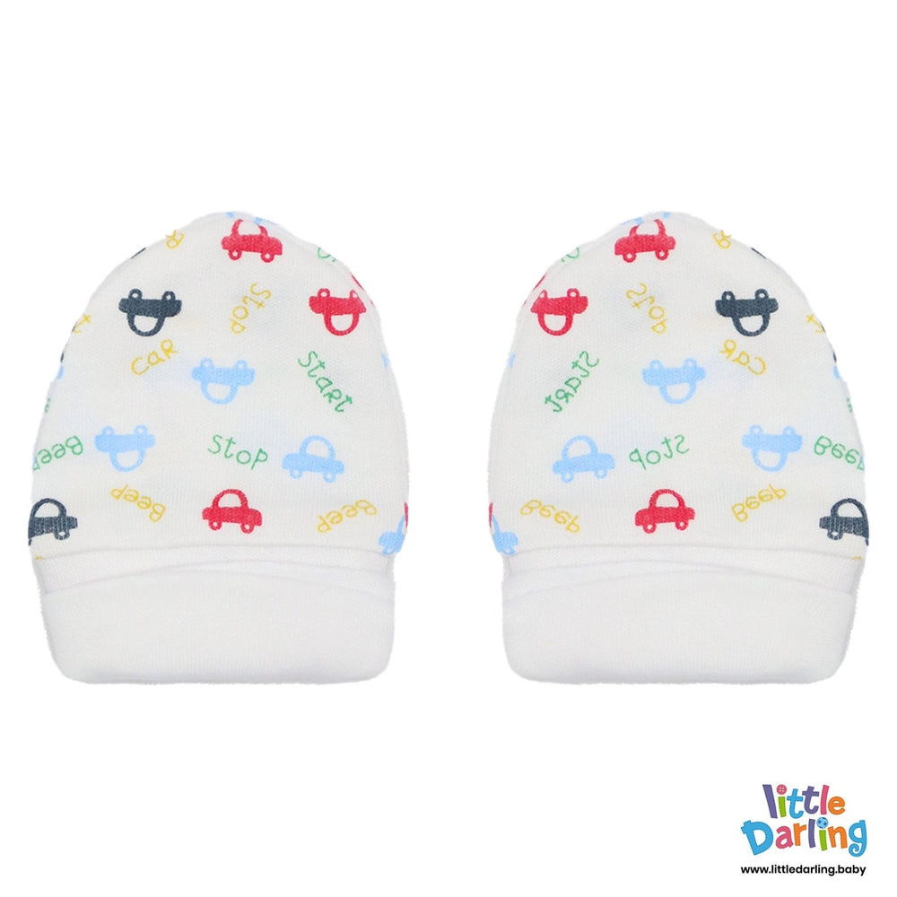Baby Mittens Pair Pk Of 2 car print | Little Darling - Zubaidas Mothershop