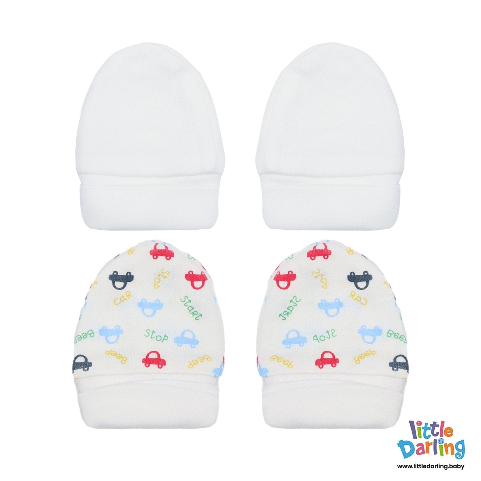 Baby Mittens Pair Pk Of 2 car print | Little Darling - Zubaidas Mothershop