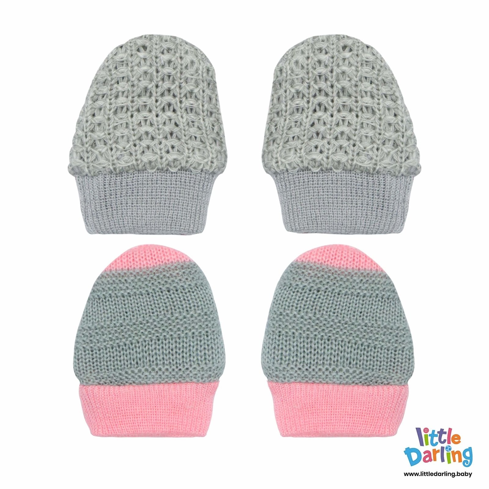 Baby Mittens Pair Pk Of 2 Gray Color | Little Darling - Zubaidas Mothershop