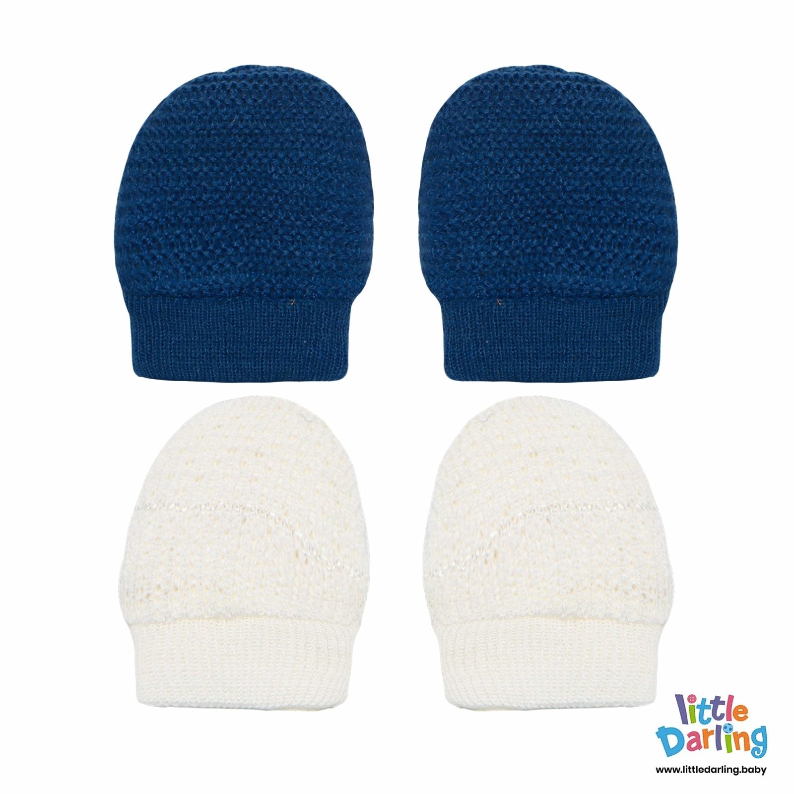 Baby Mittens Pair Pk Of 2 Navy Blue Color | Little Darling - Zubaidas Mothershop