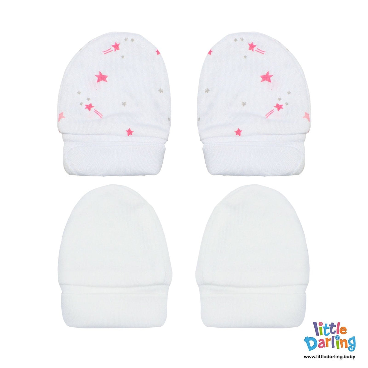 Baby Mittens Pair Pk Of 2 Star Print | Little Darling - Zubaidas Mothershop