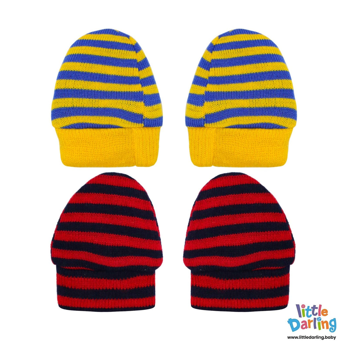 Baby Mittens Pair Pk Of 2 Yellow Stripes | Little Darling - Zubaidas Mothershop