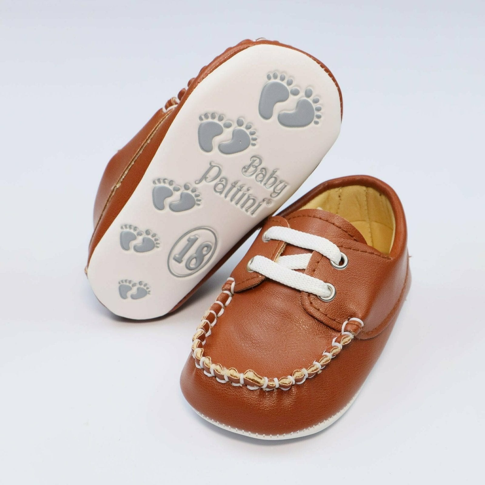 Baby Shoes Chocolate Brown Color With White Laces | Baby Pattini - Zubaidas Mothershop