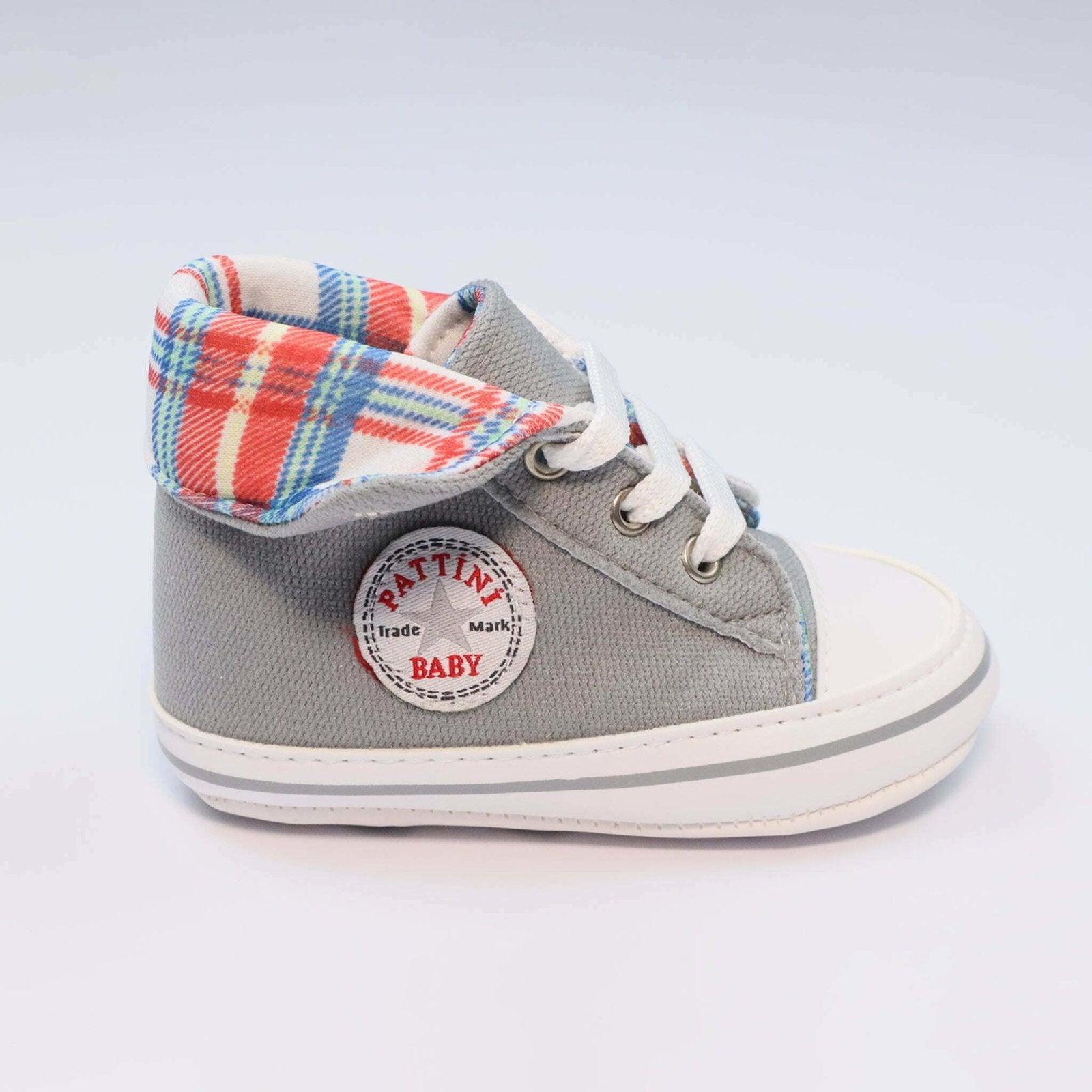 Baby Shoes Gray Color Check Print by Baby Pattini