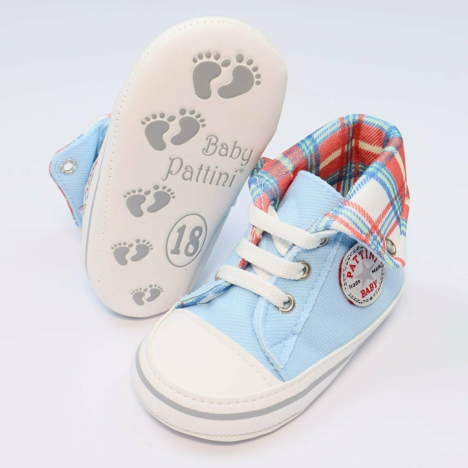 Baby Shoes Sky Blue Check Print | Baby Pattini - Zubaidas Mothershop