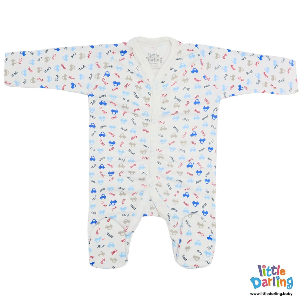Baby Sleepsuits PK Of 3 Beep Beep Print | Little Darling - Zubaidas Mothershop