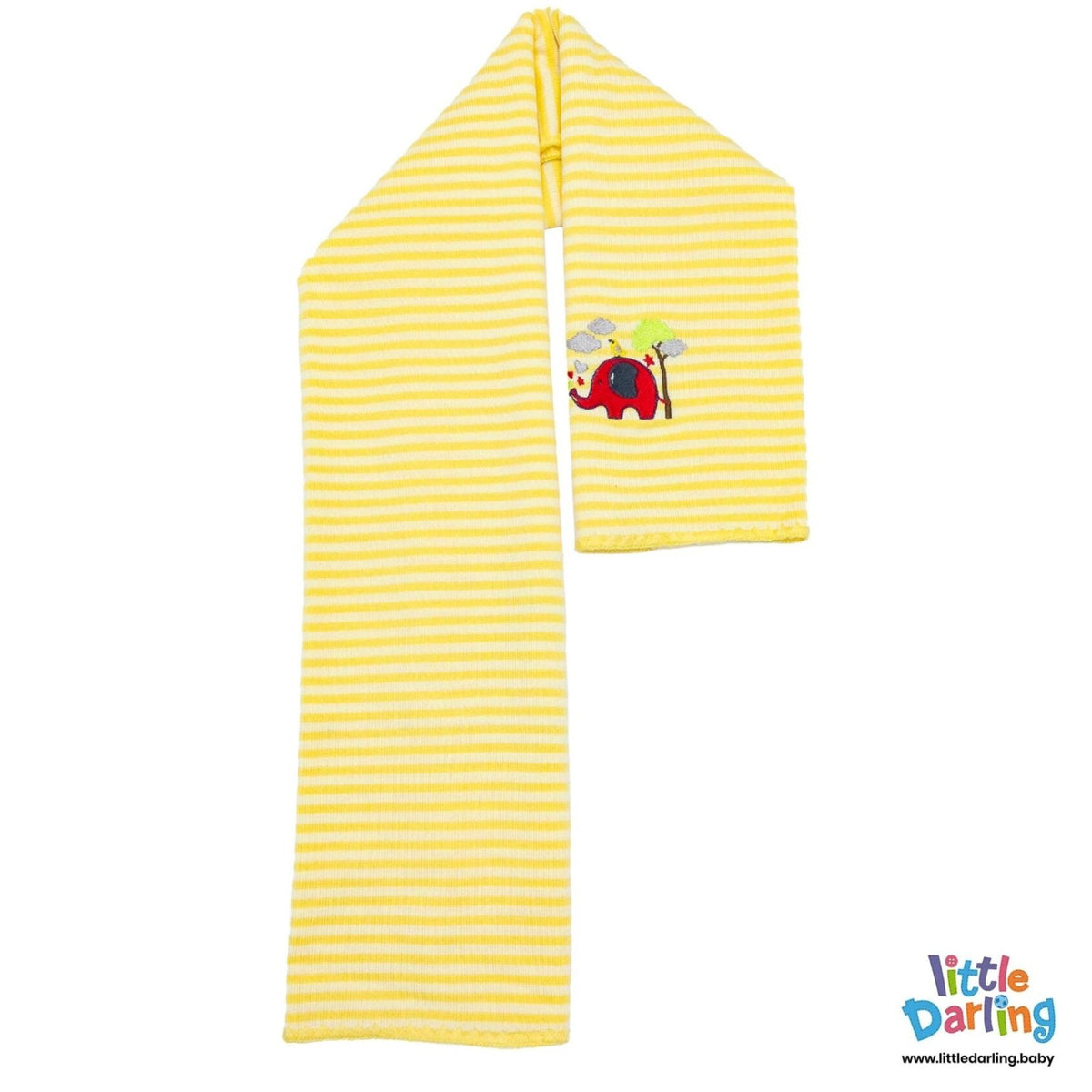 Baby Woolen Shawl Elephant Embroidery Yellow Stripes | Little Darling - Zubaidas Mothershop
