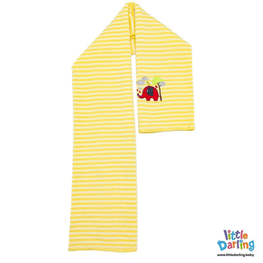 Baby Woolen Shawl Elephant Embroidery Yellow Stripes | Little Darling - Zubaidas Mothershop