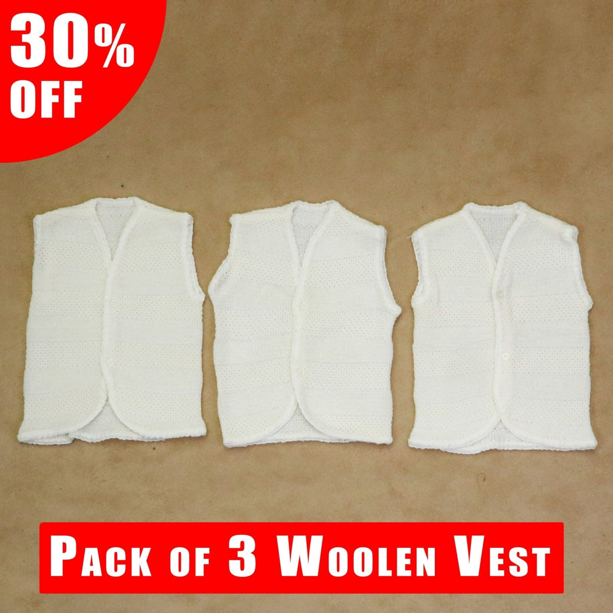 Baby Woolen Vest Sleeveless Pk of 3 | Little Darling - Zubaidas Mothershop
