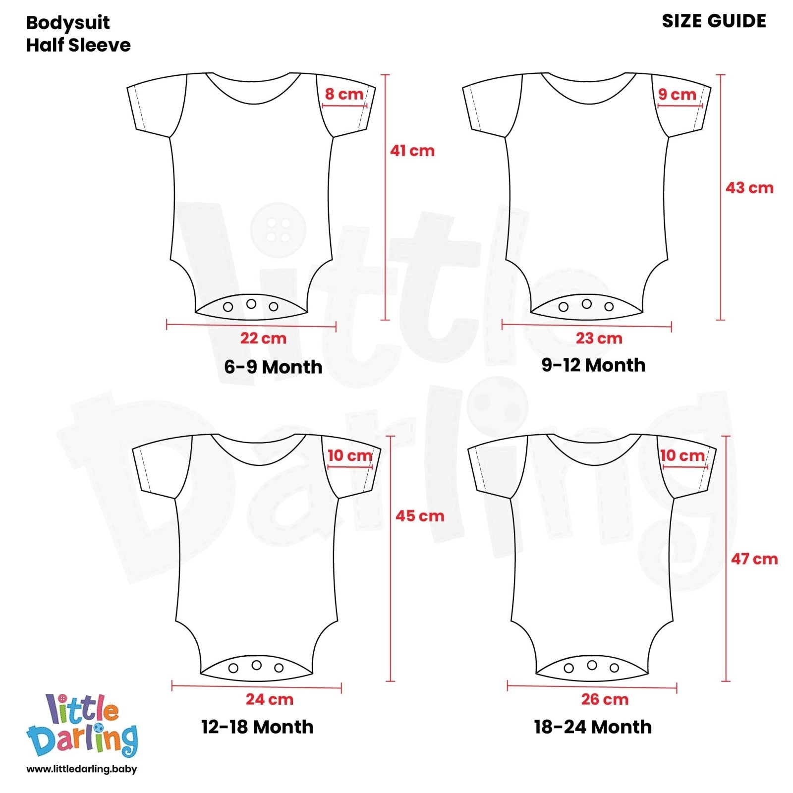 Bodysuit pack of 3 Half Sleeve | Little Darling - Zubaidas Mothershop