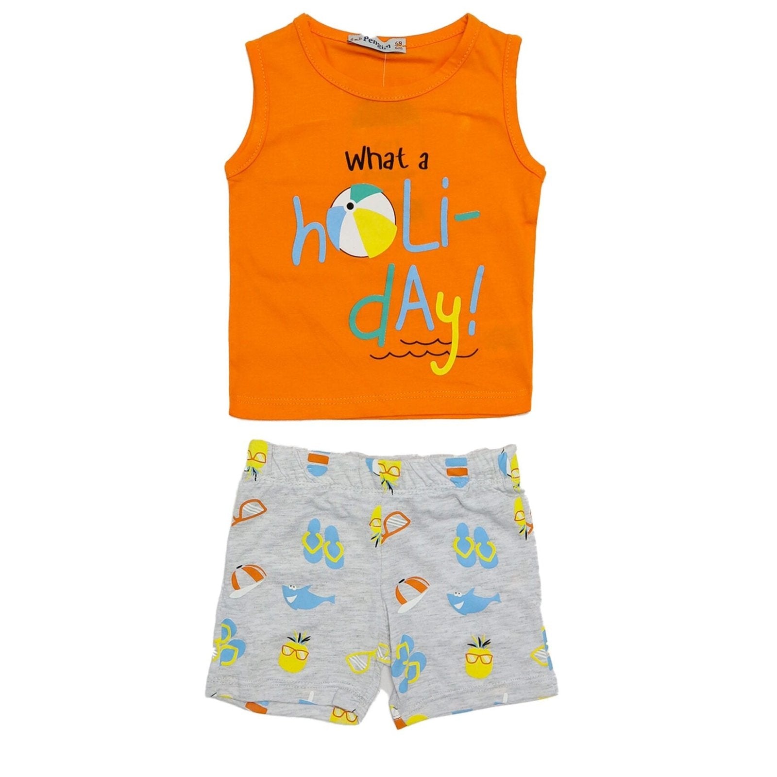 Boys Suit Sleevless Holiday Print Orange Color | Made In Turkey - Zubaidas Mothershop