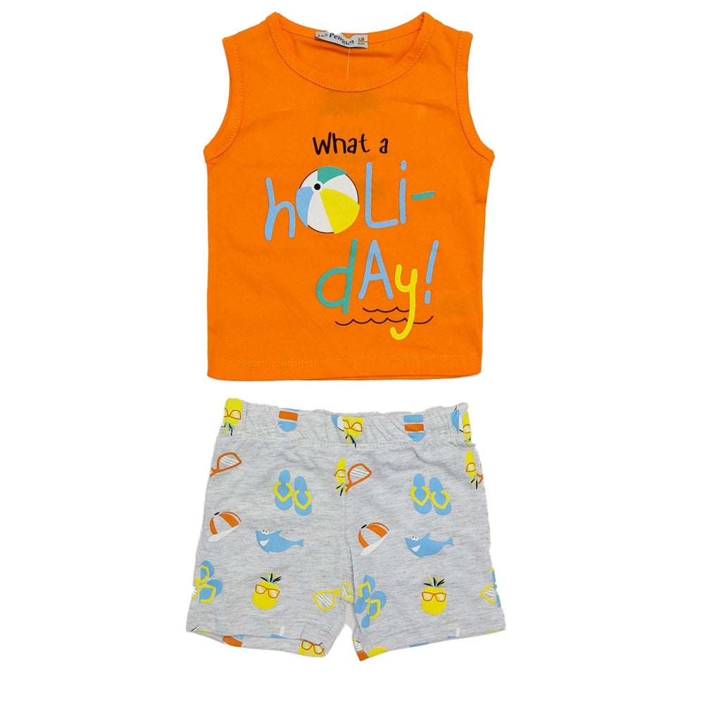 Boys Suit Sleevless Holiday Print Orange Color | Made In Turkey - Zubaidas Mothershop