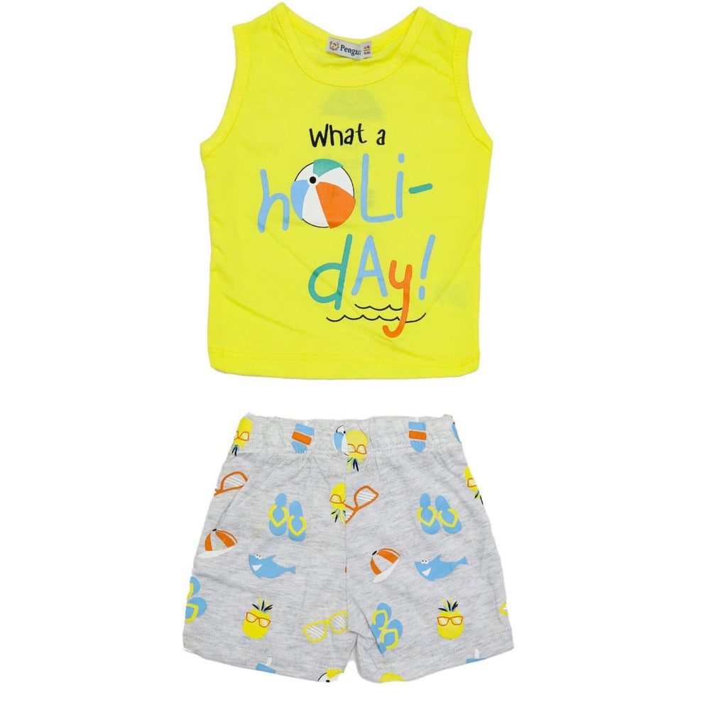 Boys Suit Sleevless Holiday Print Yellow Color | Made In Turkey - Zubaidas Mothershop