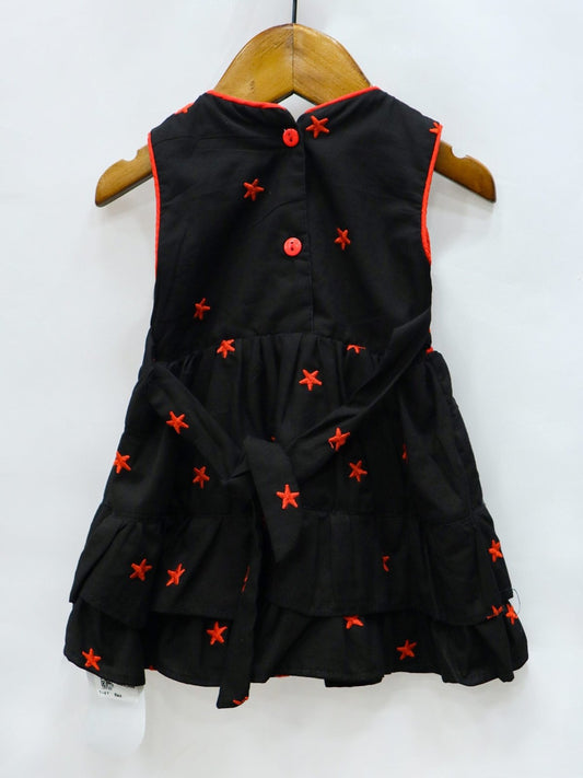 Frill Frock Black Color Red Stars | Little Darling - Zubaidas Mothershop
