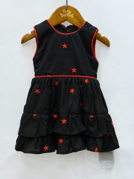 Frill Frock Black Color Red Stars | Little Darling - Zubaidas Mothershop