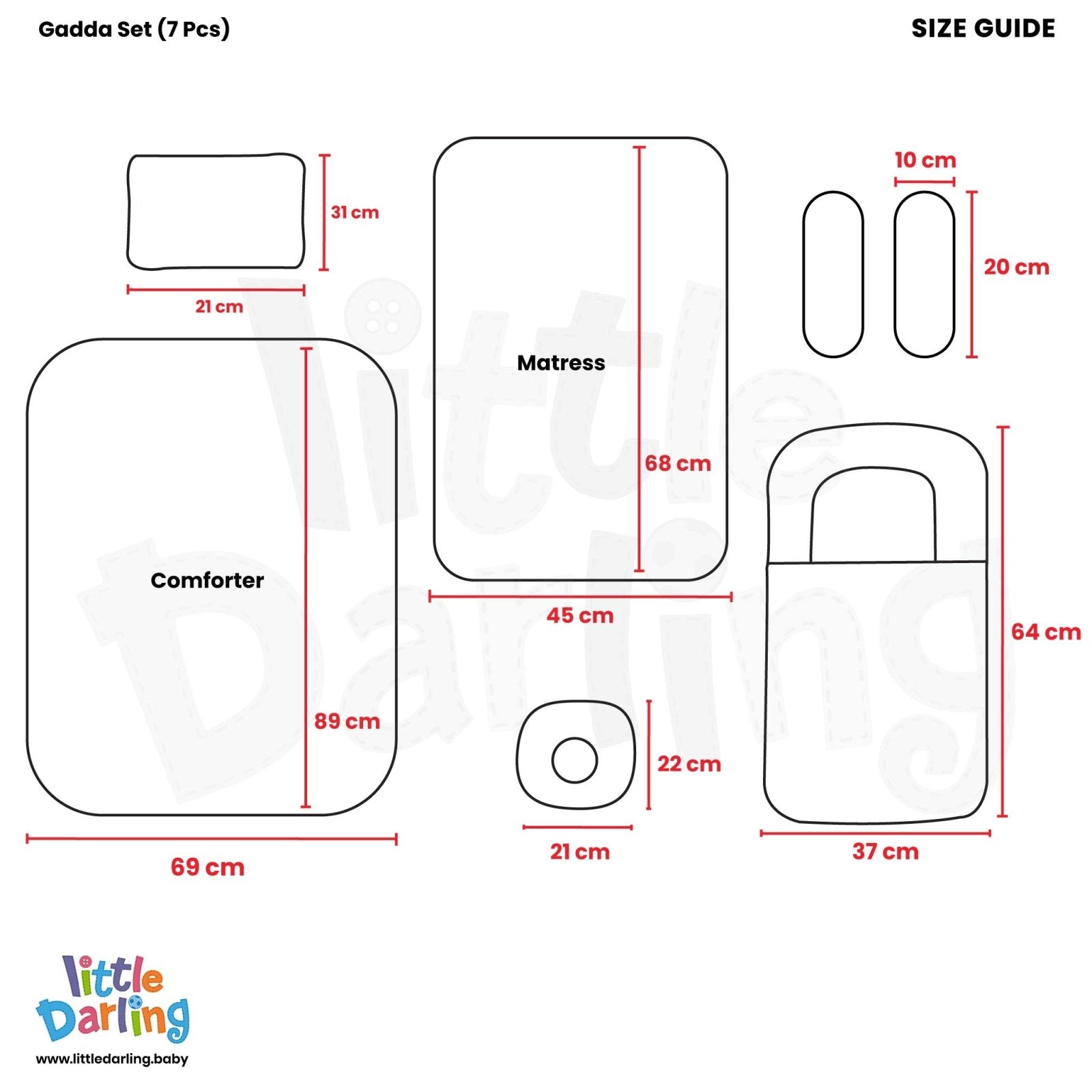 Gadda Set Mummy Daddy Print 7 Pcs by Little Darling