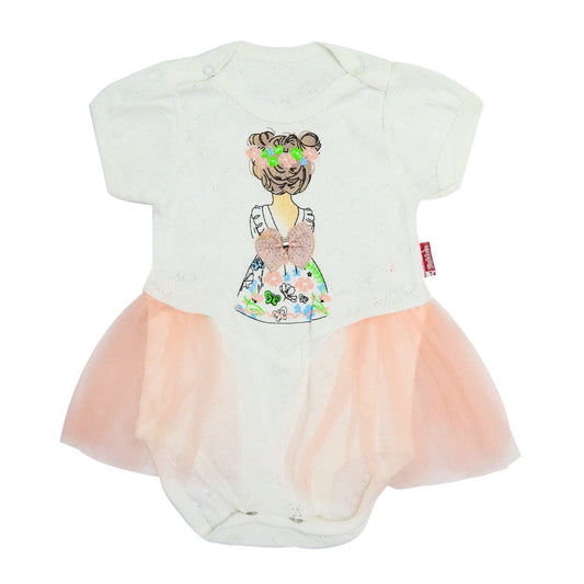 Girls Fancy Bodysuit Girl Print Peach Color | Made in Turkey - Zubaidas Mothershop