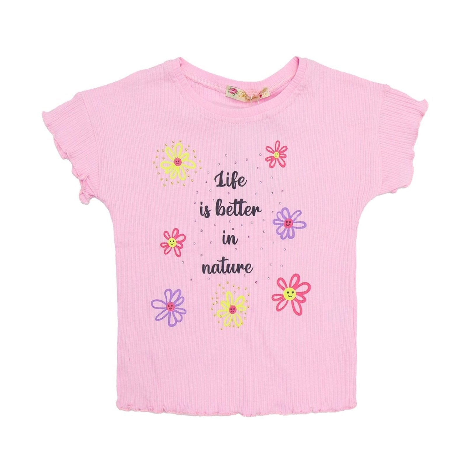 Girls Shirt Flower Print Pink Color | Made in Turkey - Zubaidas Mothershop