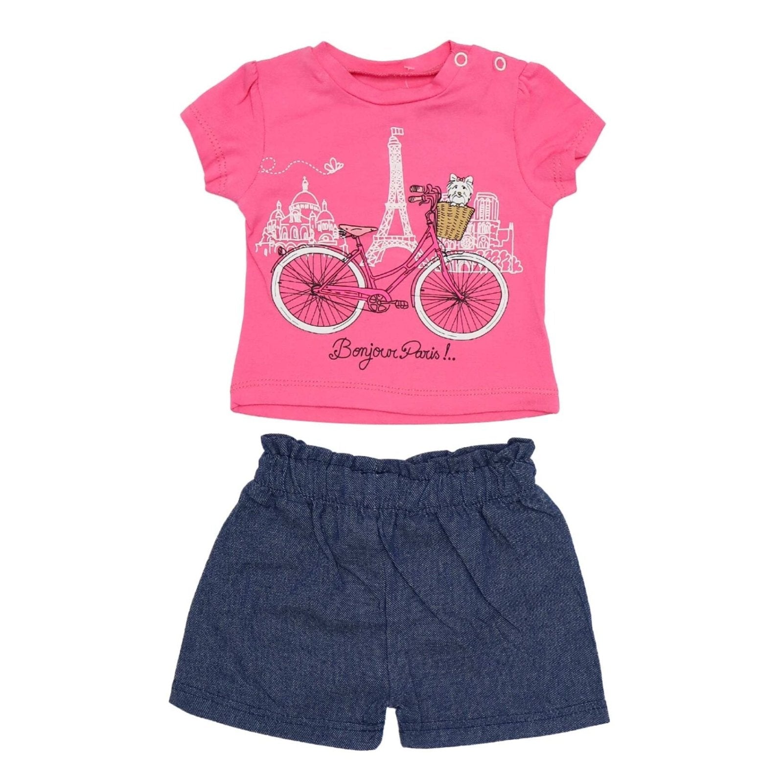 Girls Suit Bonjour Paris Print Pink Color by Made In Turkey