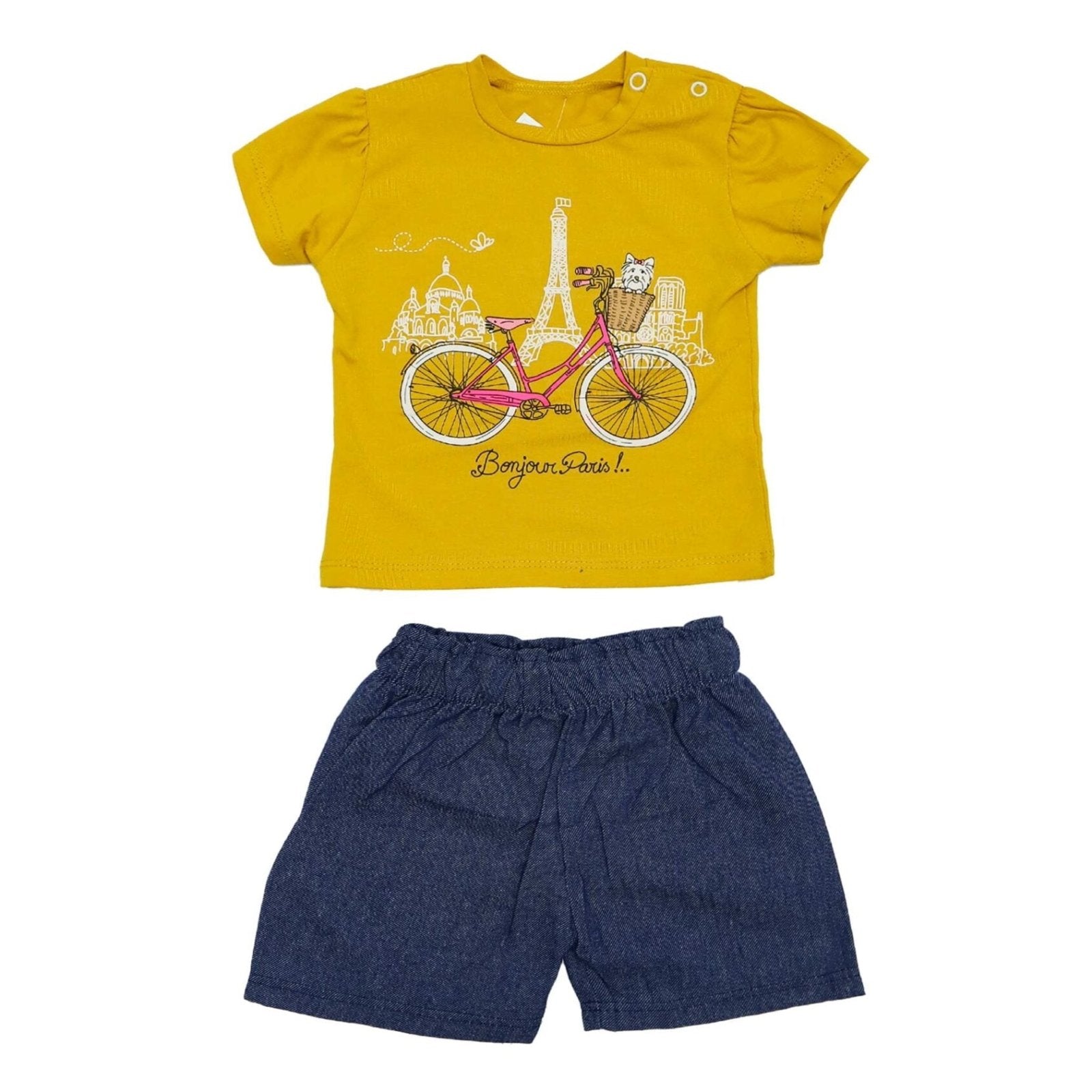 Girls Suit Bonjour Paris Print Yellow Color by Made In Turkey