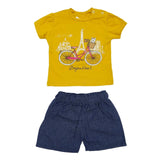 Girls Suit Bonjour Paris Print Yellow Color | Made In Turkey - Zubaidas Mothershop