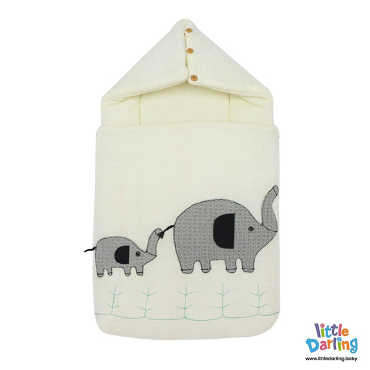 Hooded Baby Carry Nest With Pillow Embossed Elephant Print | Little Darling - Zubaidas Mothershop