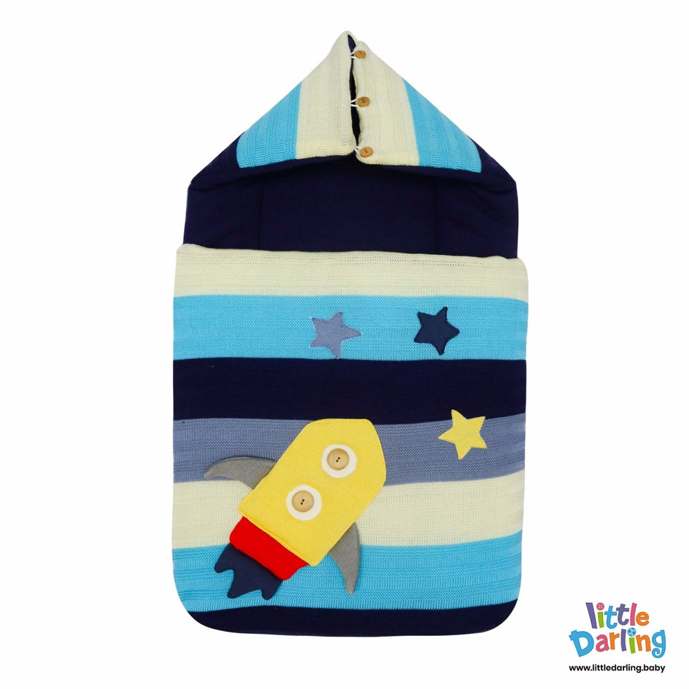 Hooded Baby Carry Nest With Pillow Embossed Rocket | Little Darling - Zubaidas Mothershop