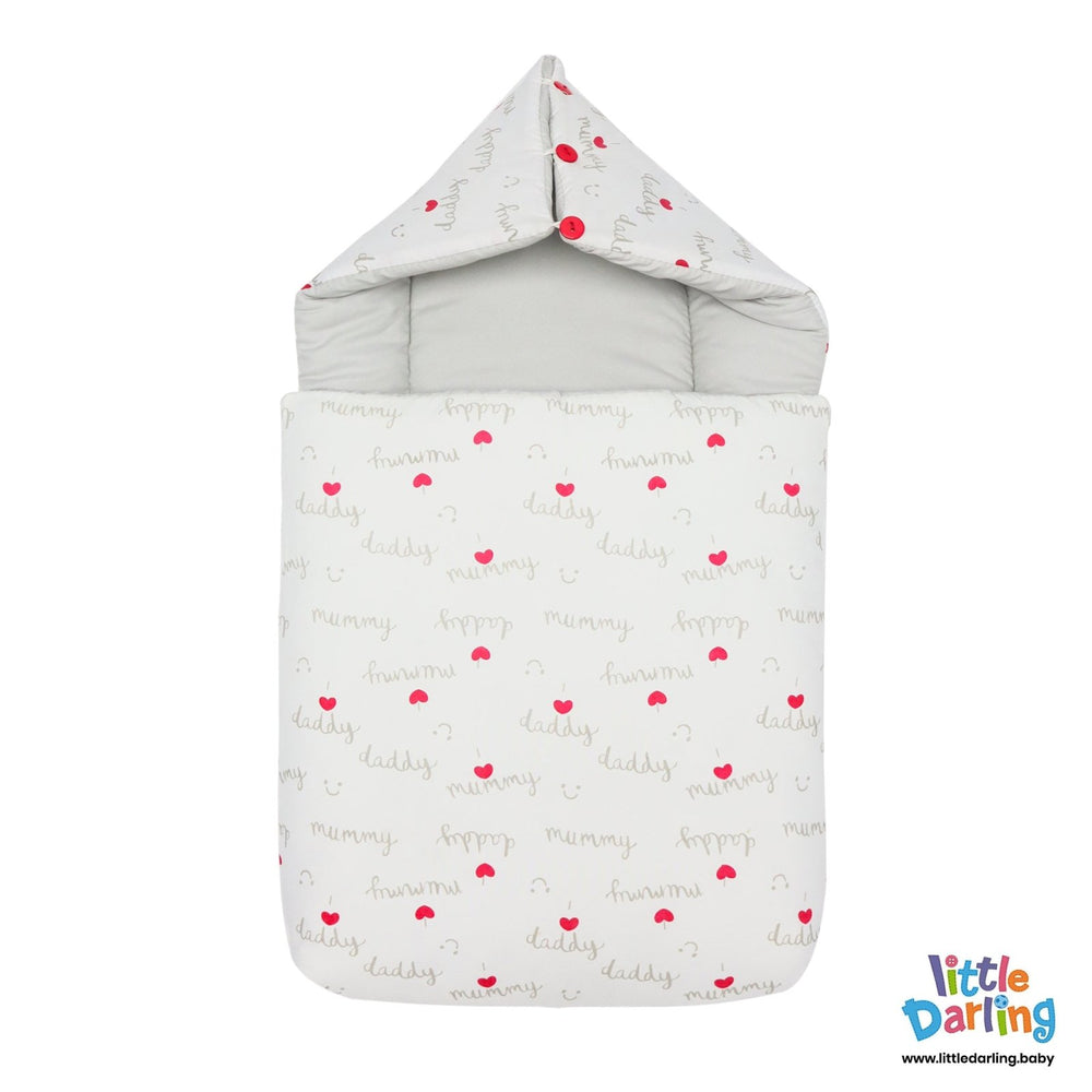 Hooded Baby Carry Nest With Pillow Mummy Daddy Print | Little Darling - Zubaidas Mothershop
