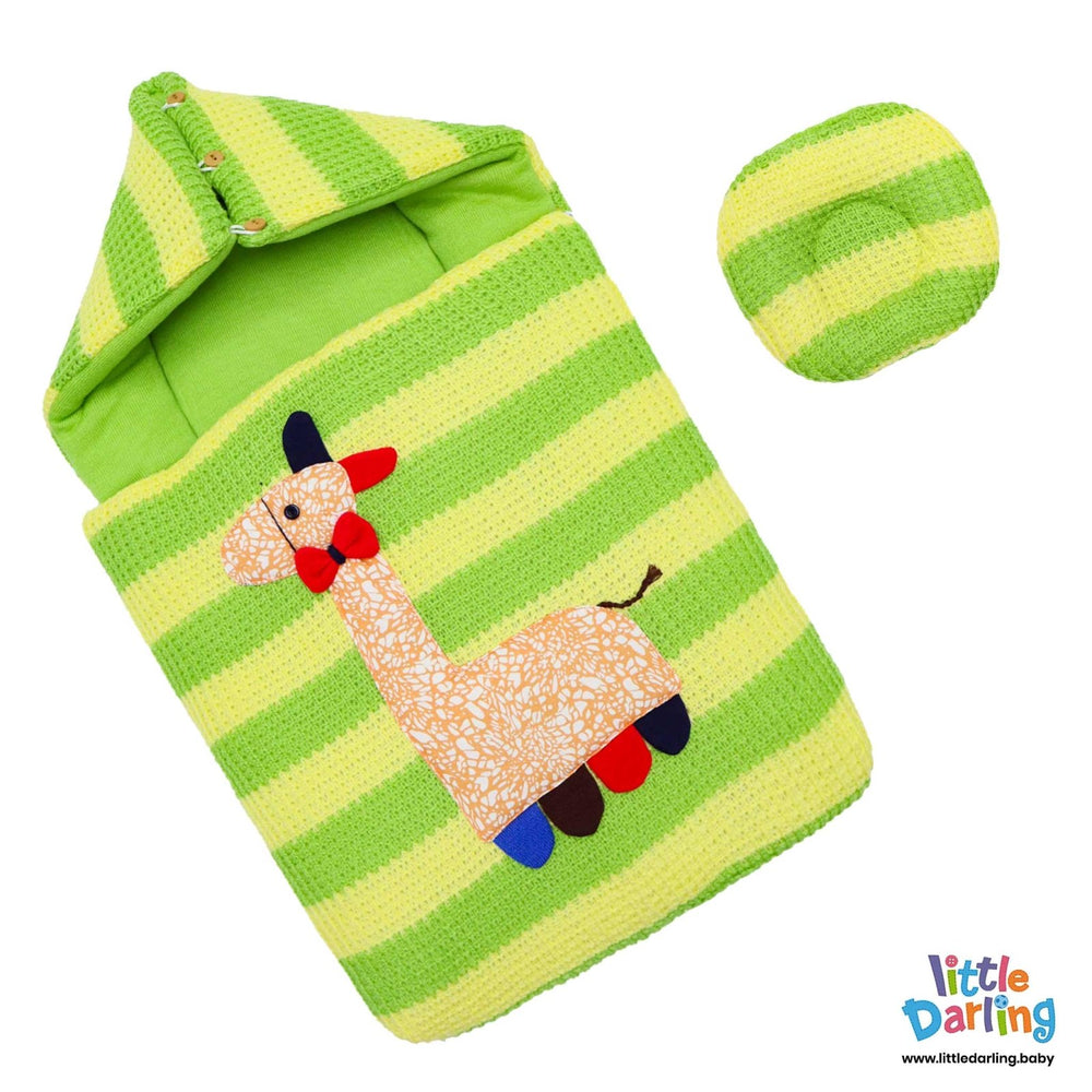Hooded Baby Carrynest With Pillow Embossed Giraffe | Little Darling - Zubaidas Mothershop