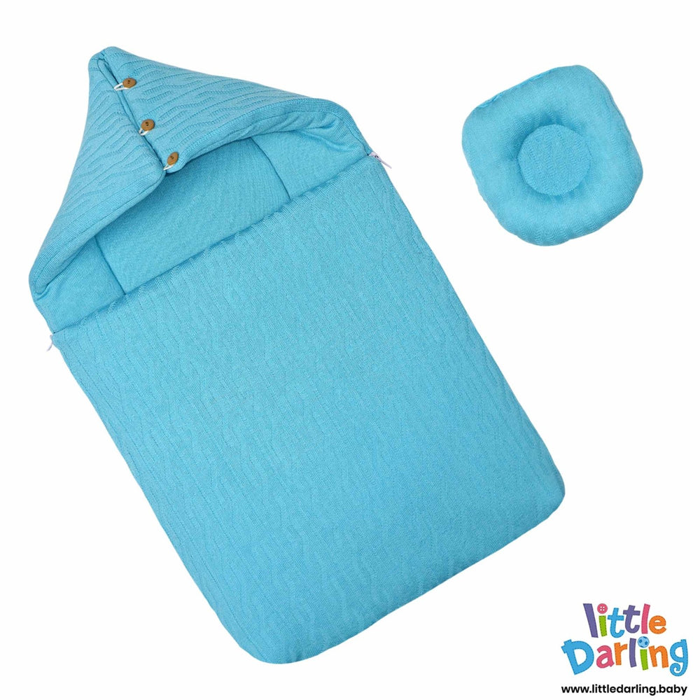 Hooded Carry Nest With Pillow Plain Aqua - Zubaidas Mothershop