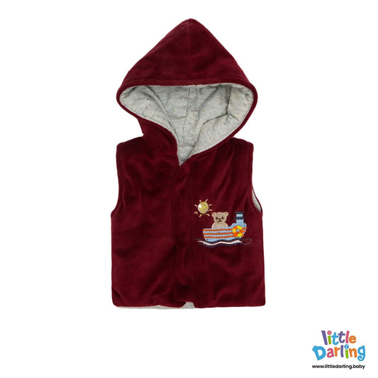 Hooded Jacket Bear Embroidery | Little Darling - Zubaidas Mothershop